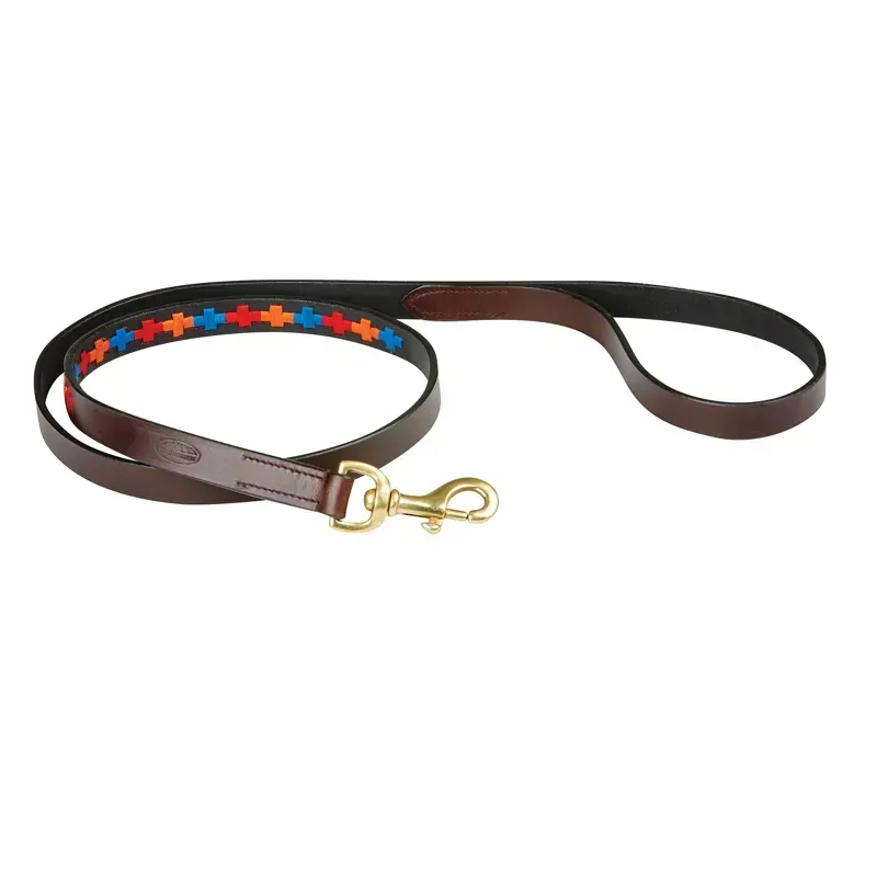 WeatherBeeta Medium Polo Leather Dog Lead in Beaufort Brown/Red/Orange/Blue