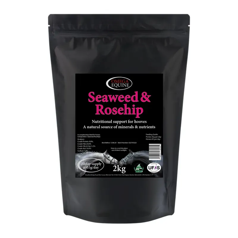 Omega Equine 2kg Seaweed + Rosehips in Black