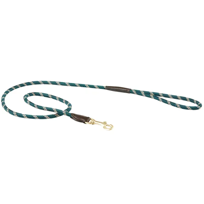 WeatherBeeta Medium Rope Leather Dog Lead in Hunter Green/Brown