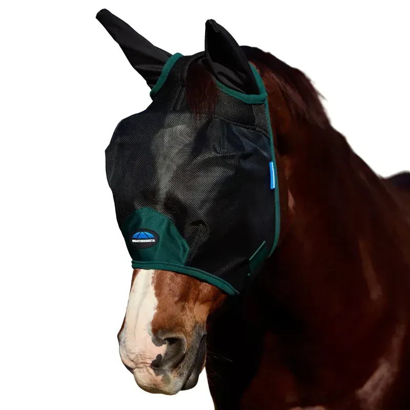 Weatherbeeta Comfitec Durable Mesh Fly Mask Ears Black/Forest Green Small