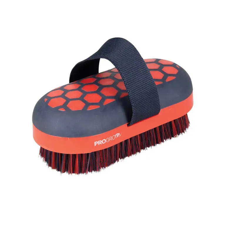 Hy Equestrian 18 x 9cm ProGroom Hex Body Brush in Navy/Red