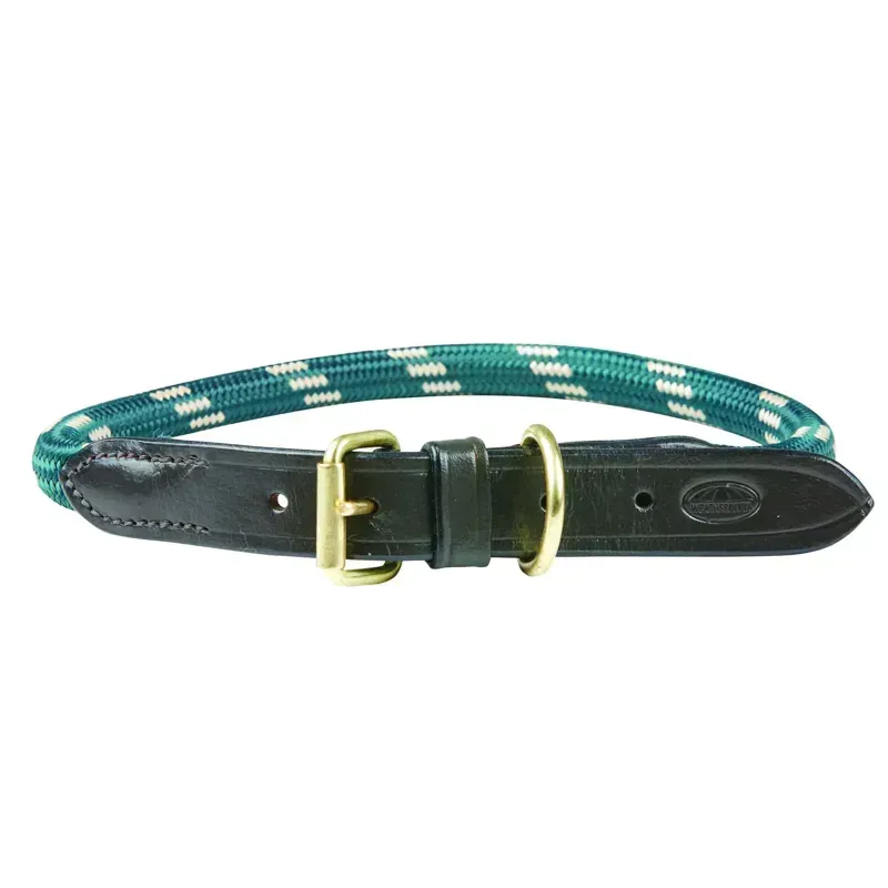 WeatherBeeta Rope Leather Dog Collar in Hunter Green/Brown