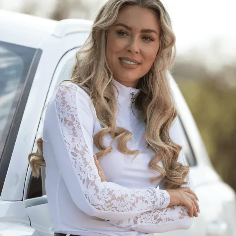 Equetech Natalia L/S Lace Competition Shirt in White-1