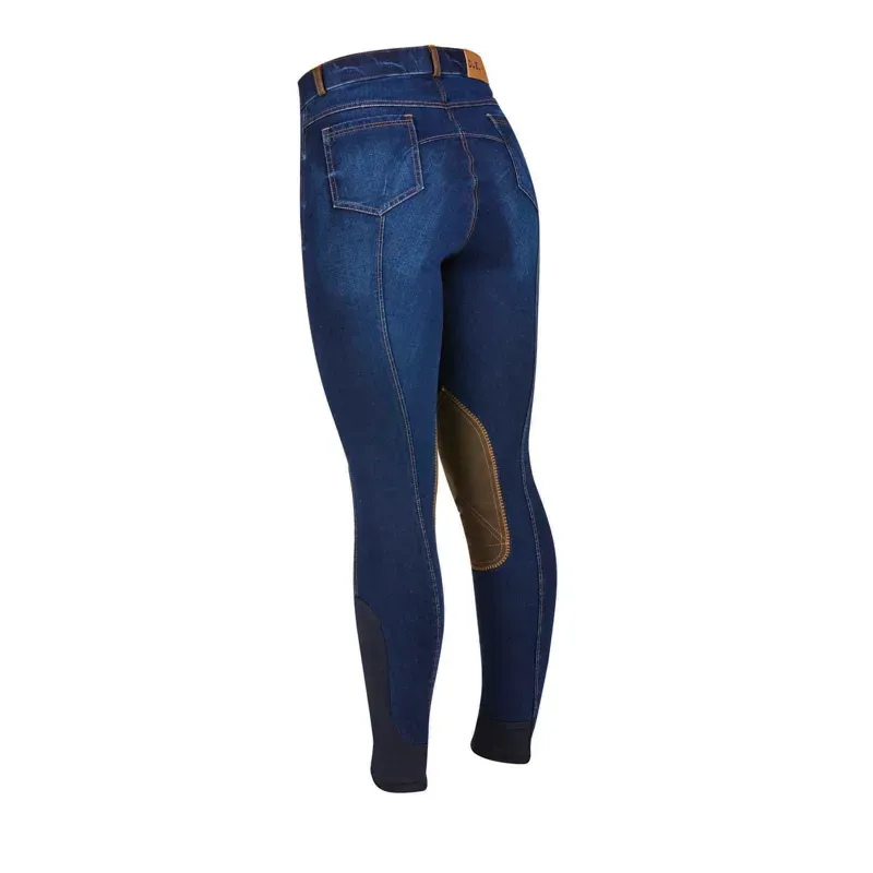 Dublin Ladies Shona Knee Patch Denim Breeches in Blue Denim/Navy