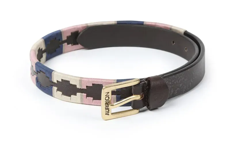 Shires Aubrion Drover Skinny Polo Belt in Navy/Pink/Natural