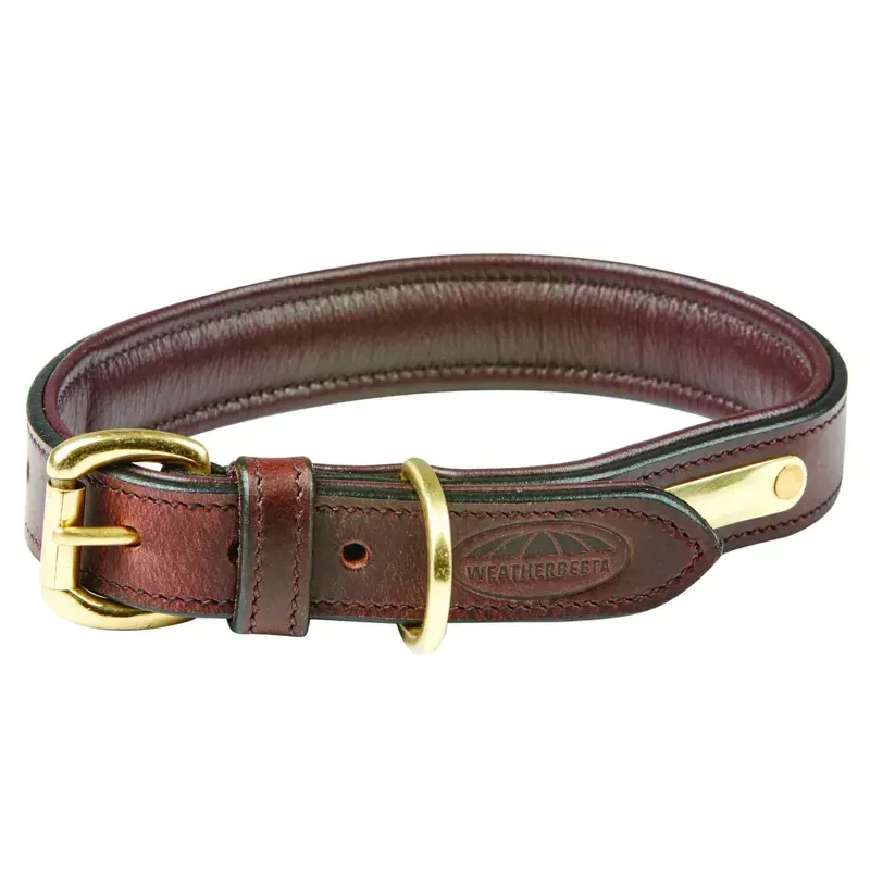 WeatherBeeta Padded Leather Dog Collar in Brown