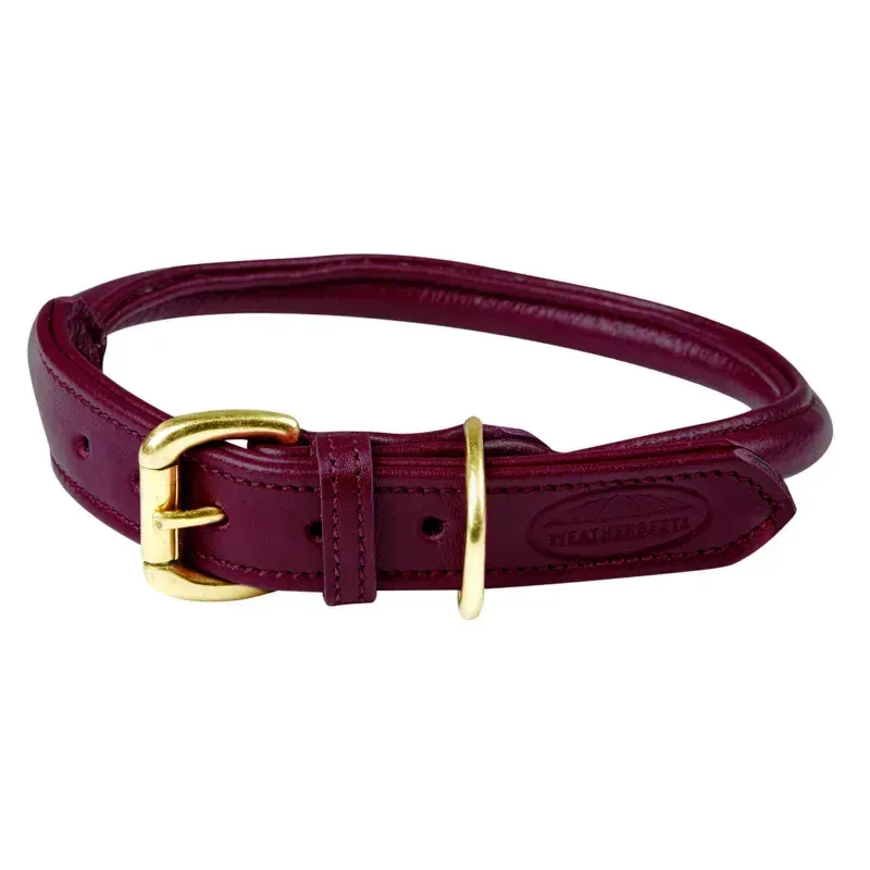WB Rolled Leather Dog Collar Maroon Med