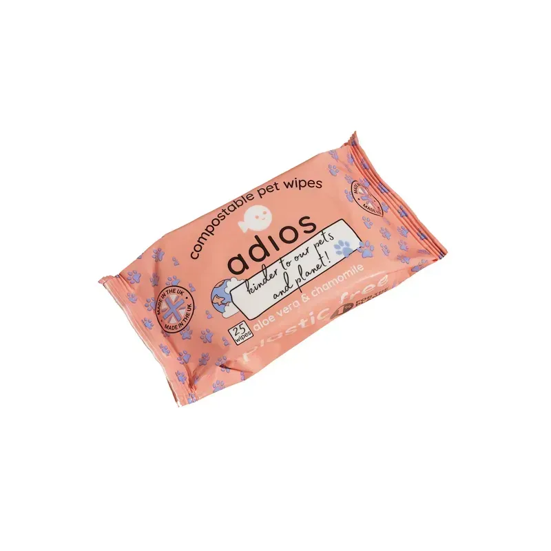 Adios 25 Wipes Compostable Pet Wipes in Peach
