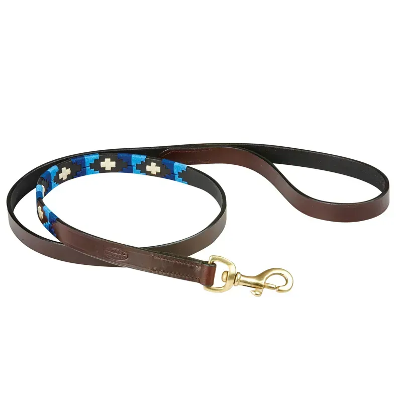 WeatherBeeta Medium Polo Leather Dog Lead in Cowdray Brown/Blue/Blue