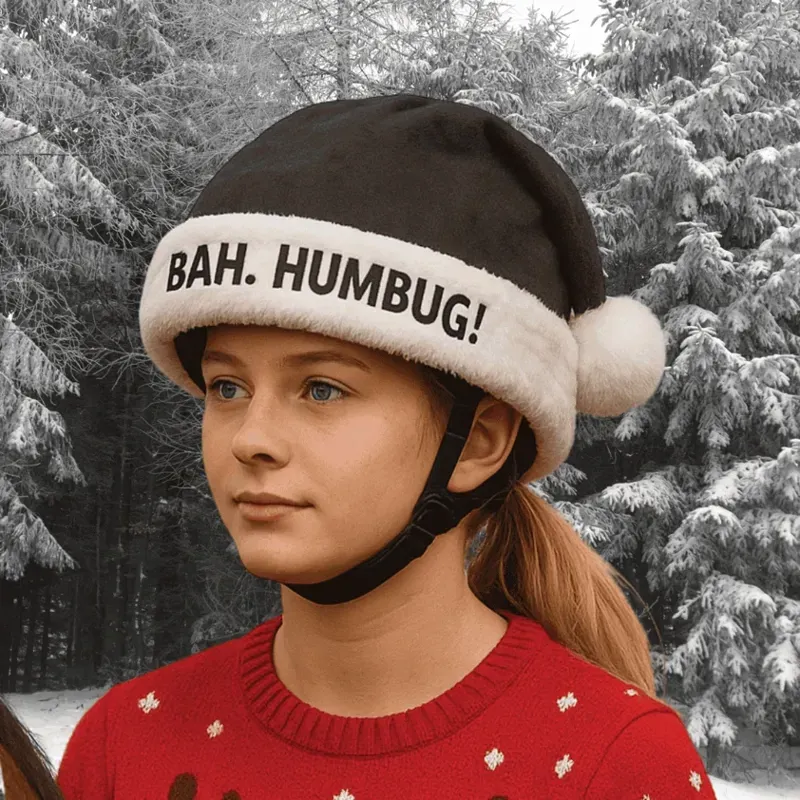 Equetech One Size Bah Humbug Christmas Hat Silk in Black/White-1