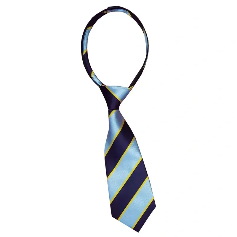 Equetech Junior PC Stripe Ready-Tied Zipper Tie in Grey/Purple/Gold Stripes