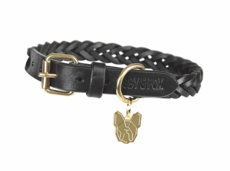Digby and Fox Plaited XXS Dog Collar in Black