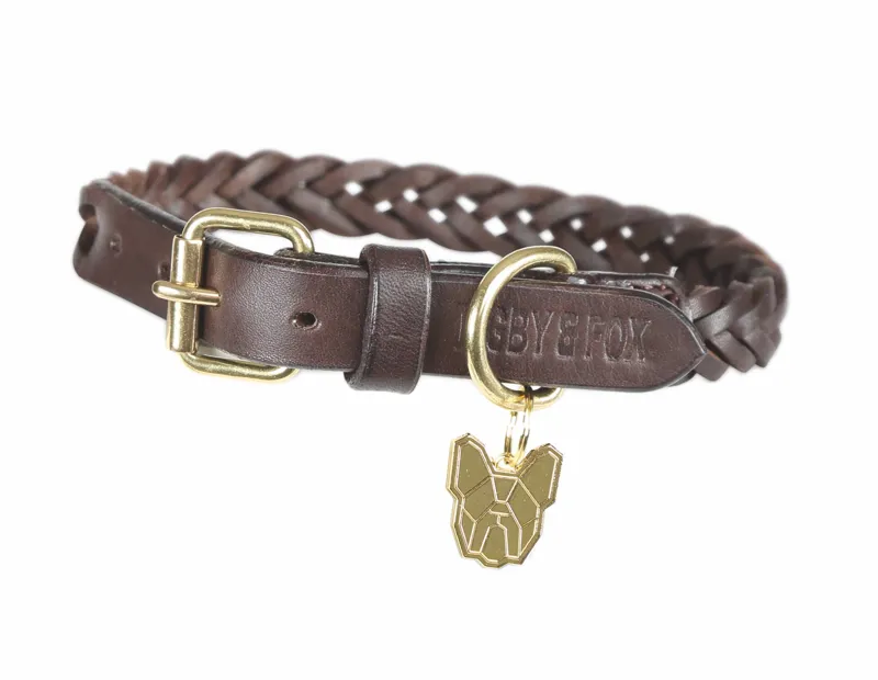 Digby and Fox Plaited XXS Dog Collar in Brown
