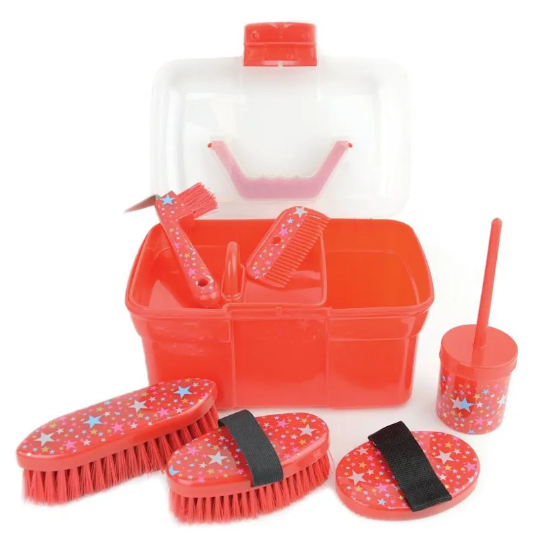 Lincoln Horse Care Accessories Star Pattern Grooming Kit in Red