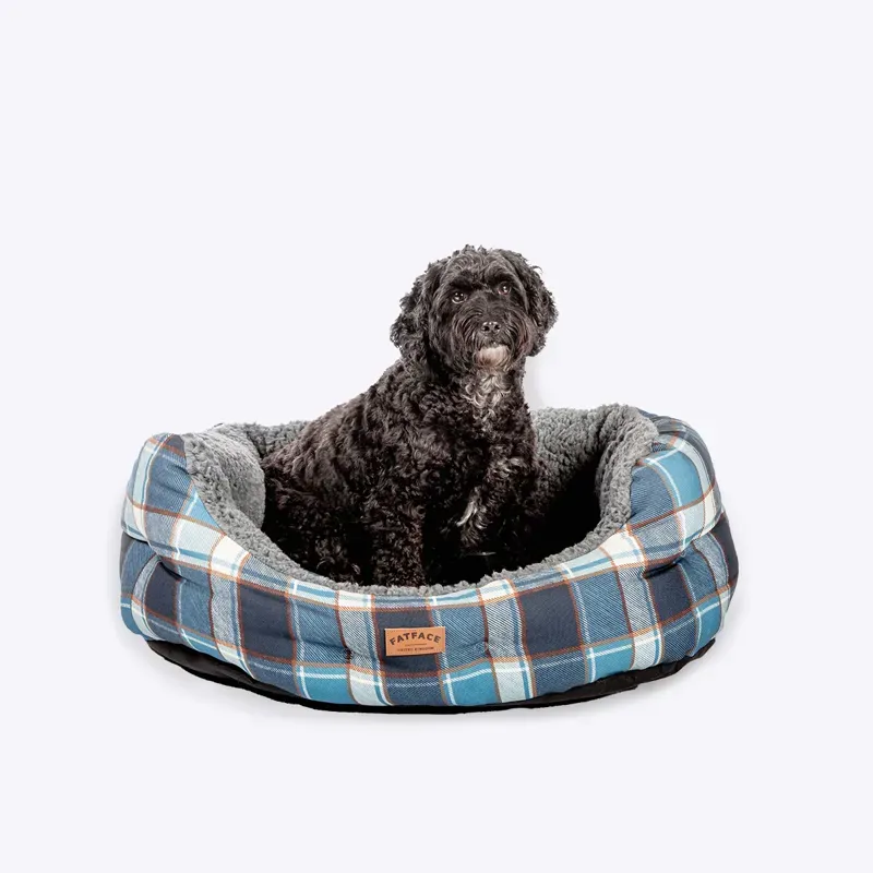 Danish Design 76cm FatFace Fleece Check Deluxe Slumber Bed in Grey/Blue-2