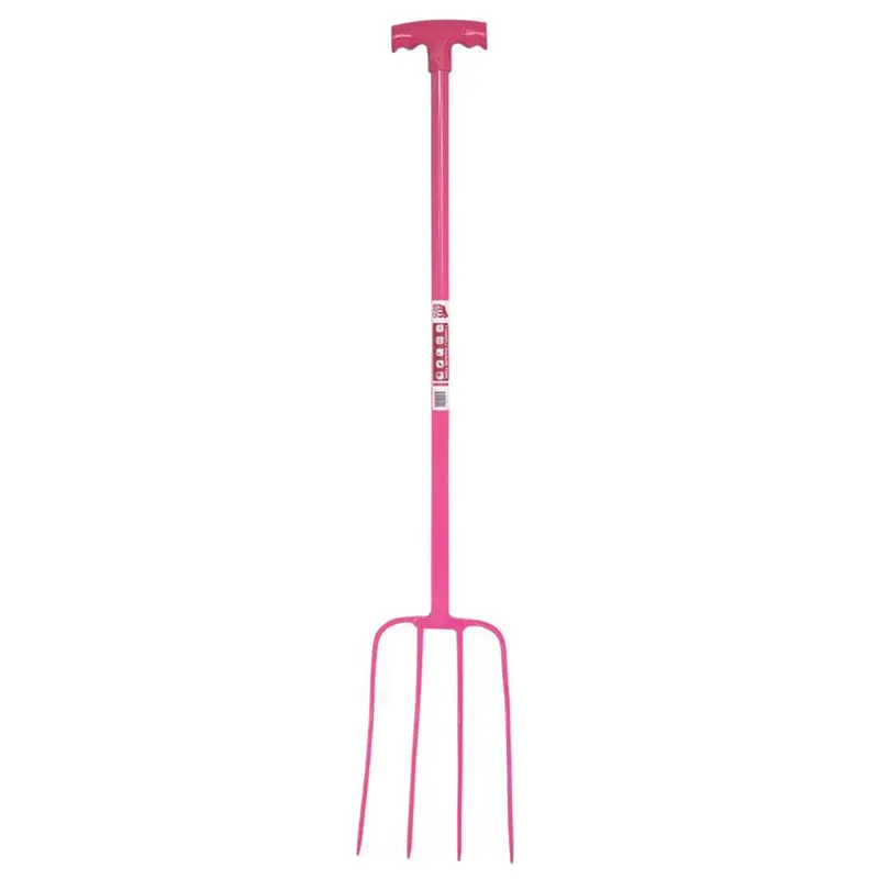 Faulks and Cox Red Gorilla Tubular 4 Prong T-Grip Manure Fork in Pink