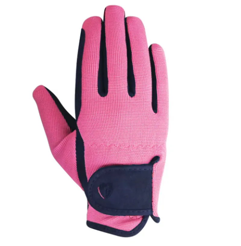 Hy Equestrian Belton Childrens Riding Gloves in Navy/Pink