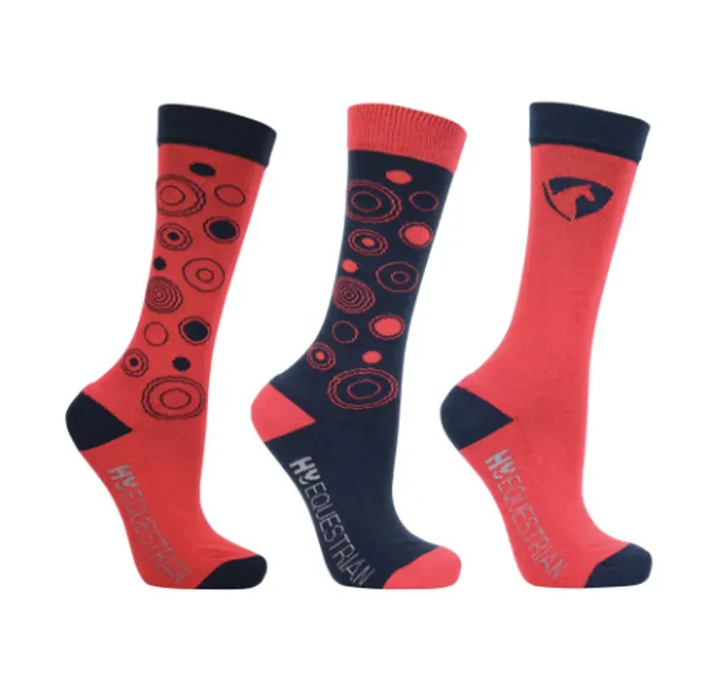 Hy Equestrian Dynamizs Ecliptic 3-pack Socks in Red/Navy