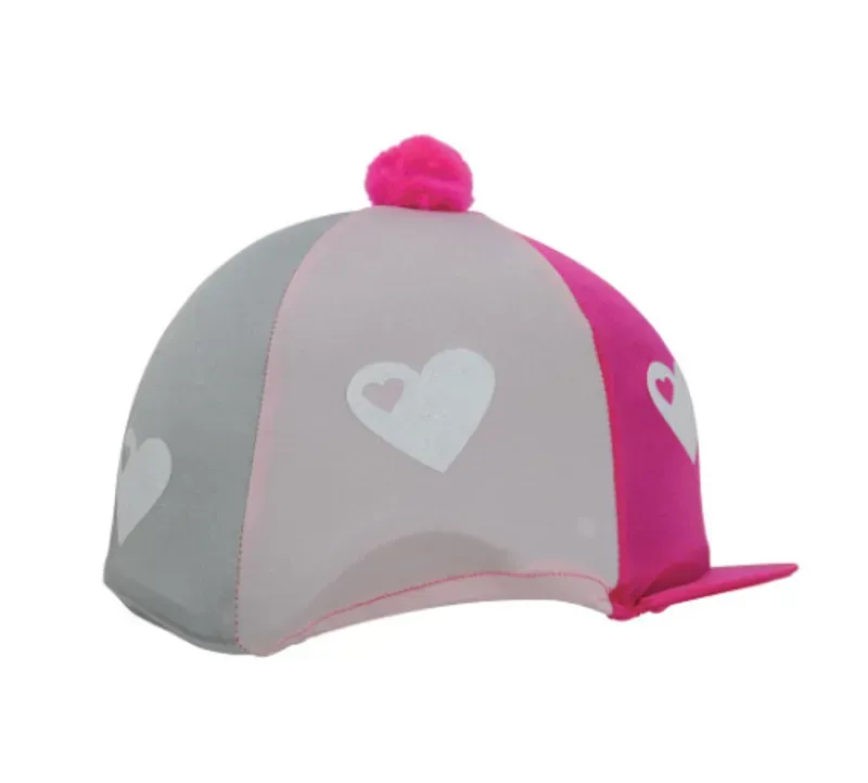 Hy Equestrian Glitter Hearts Hat Cover in Hot Pink/Pink/Silver