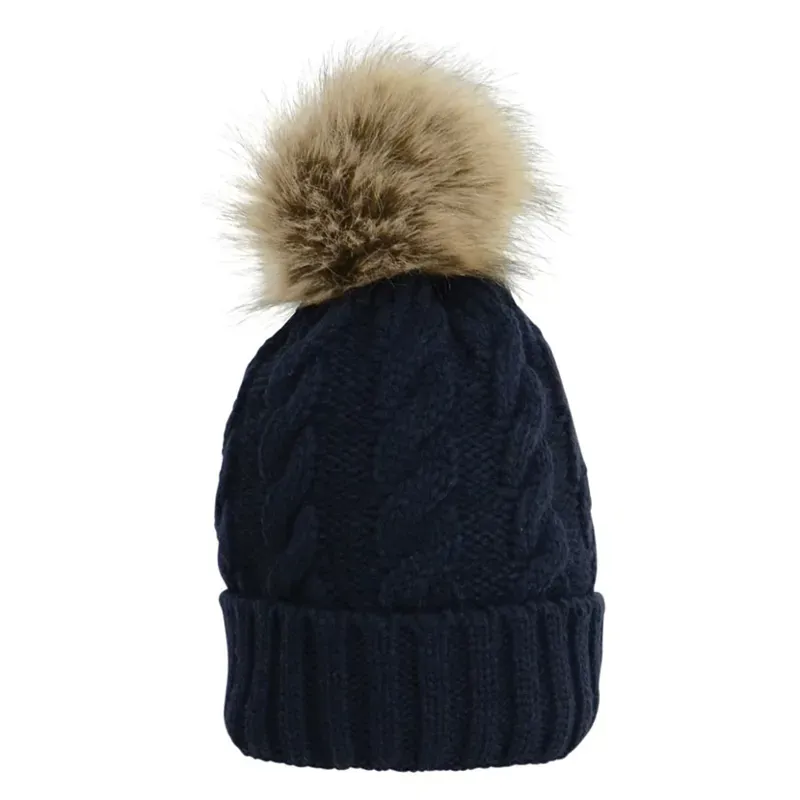 Hy Equestrian Melrose Cable Knit Bobble Hat in Navy