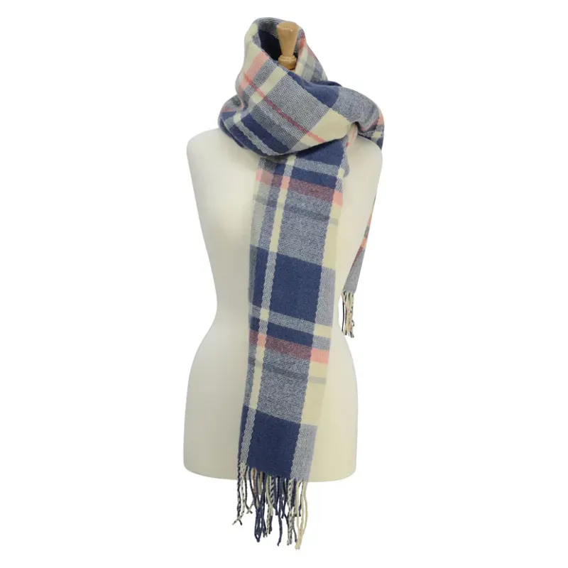 Hy Equestrian Ladies Supersoft Tartan Scarf in Soft Blue/Cream/Peach one size