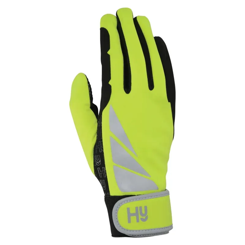 Hy Equestrian Reflector Riding Gloves in Yellow