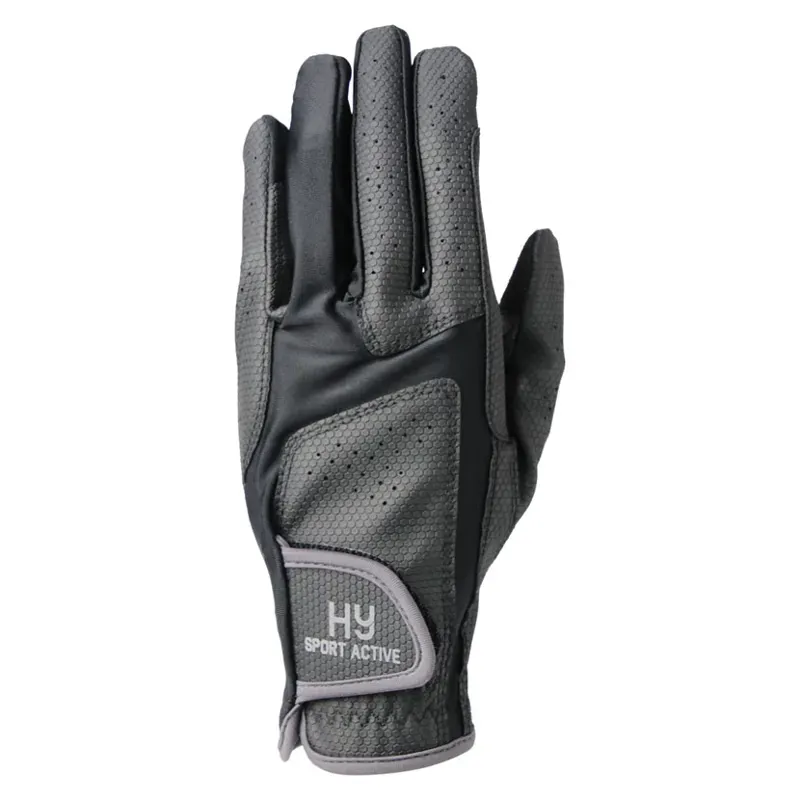 Hy Sport Active Riding Gloves in Black/Pencil Point Grey