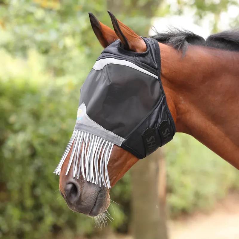 FlyGuard Pro Fine Mesh Earless Fly Mask With Nose Fringe JET