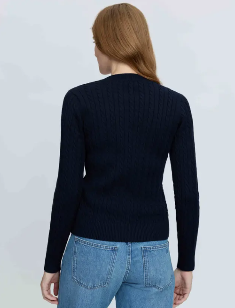 Lemieux Carla Cable V-Neck Knit Jumper Navy-1