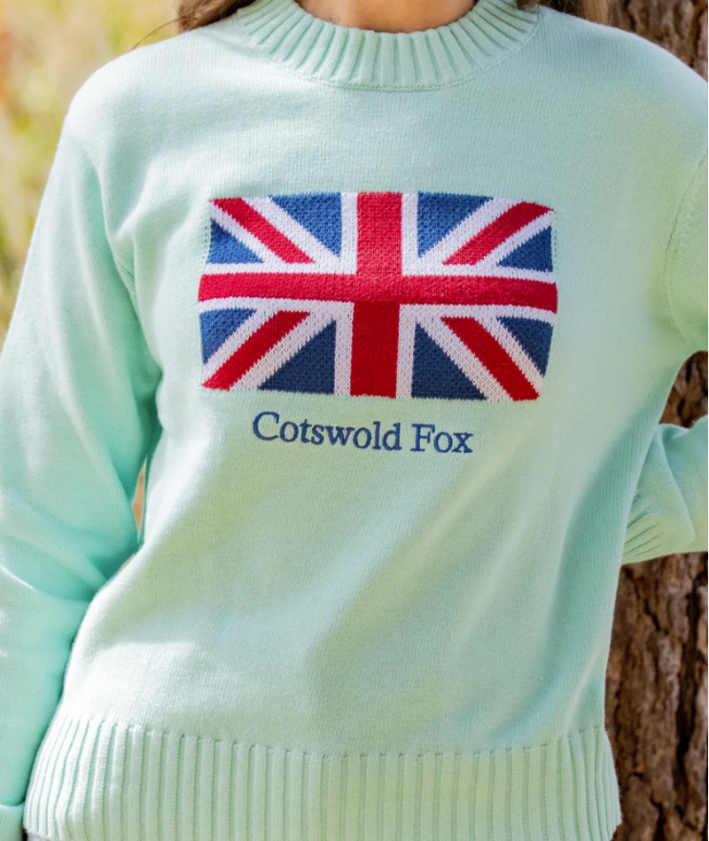 Cotswold Fox Knitted Cotton Flag Crewneck Mint-2