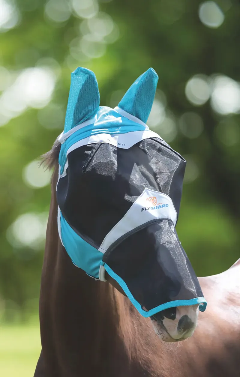 FlyGuard Pro Fine Mesh Fly Mask With Ears and Nose TEAL