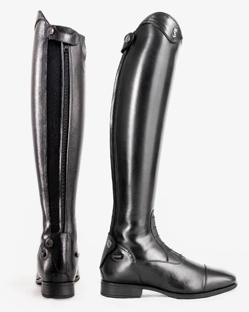 Saxon Syntovia Field Long Riding Boots – UK Size 6, Short & Wide Fit, Black PU Leather Look