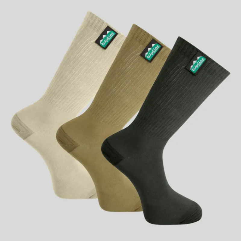 Ridgeline Cotton Light Work Socks Mid Length 3pk Olive
