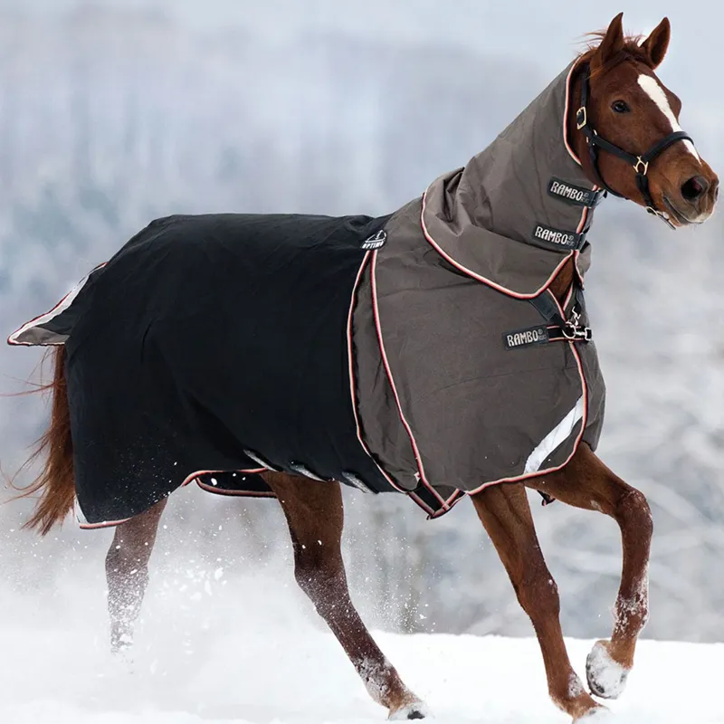 Rambo Optimo Turnout Rug with 400g liner - Black/Pewter/Orange - 6ft